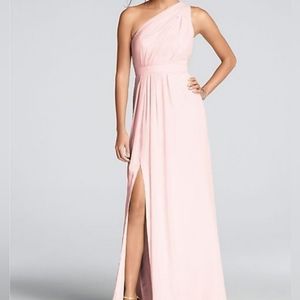 David's Bridal long chiffon dress with asymmetric neckline- Petal